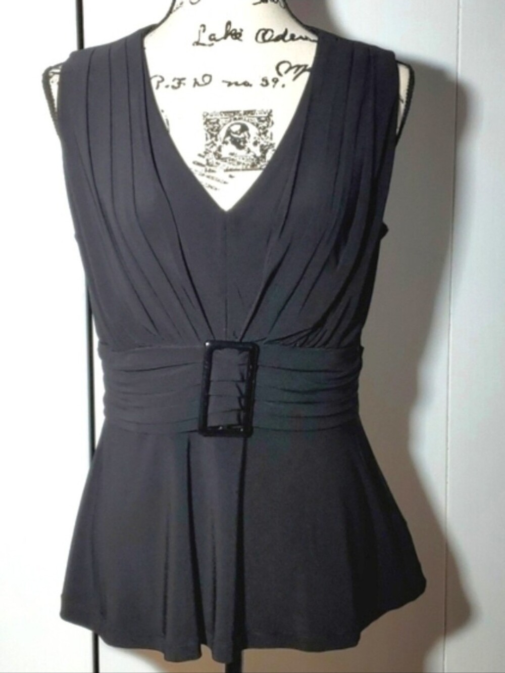 Danny & Nicole| Women's Black Elegant Belted Peplum Top Office Career 10 / Large